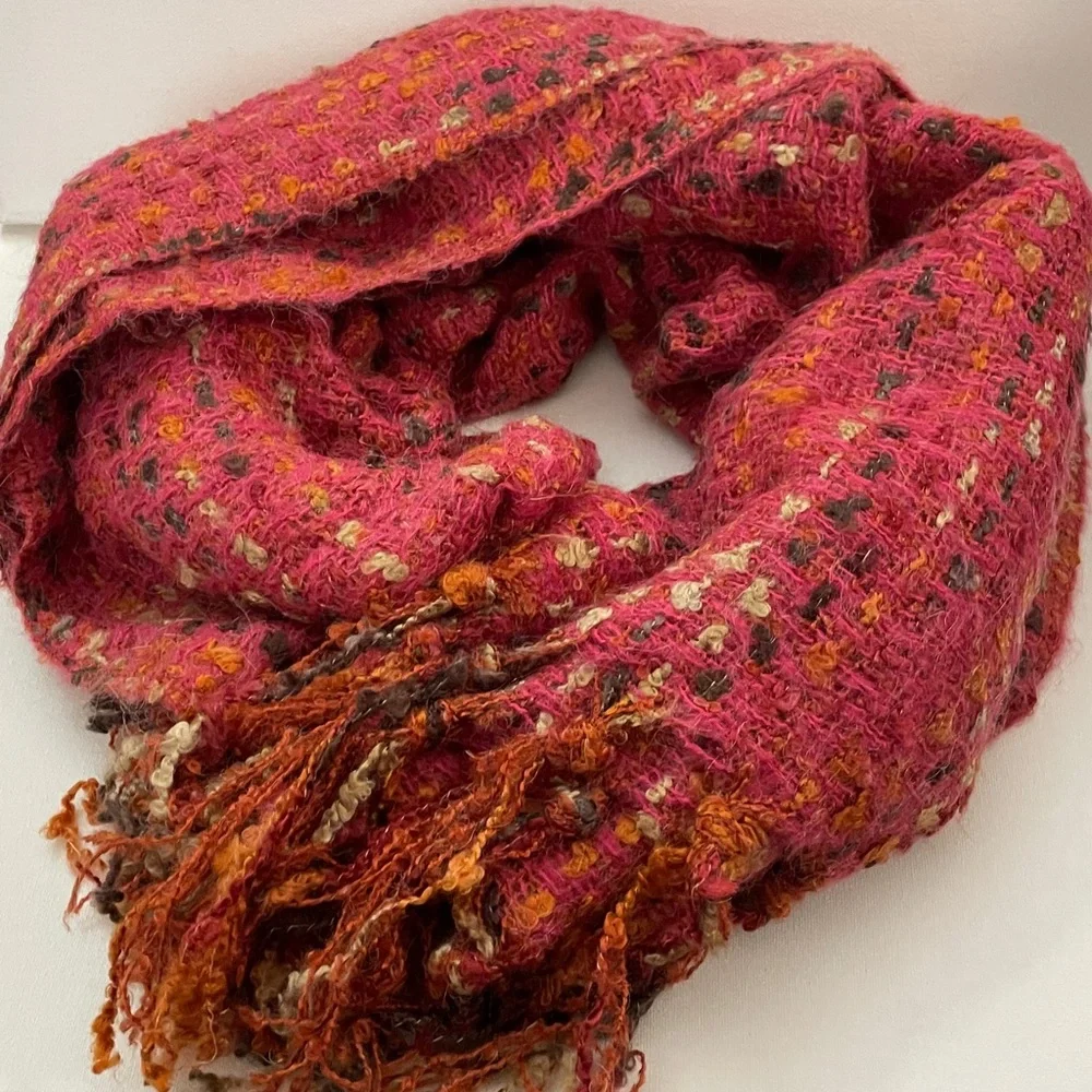 Open weave pink red large scarf wrap boho lagenlook elegant 24”x 76”
